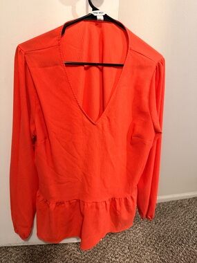 Nine West Orange V-Neck Peplum Top